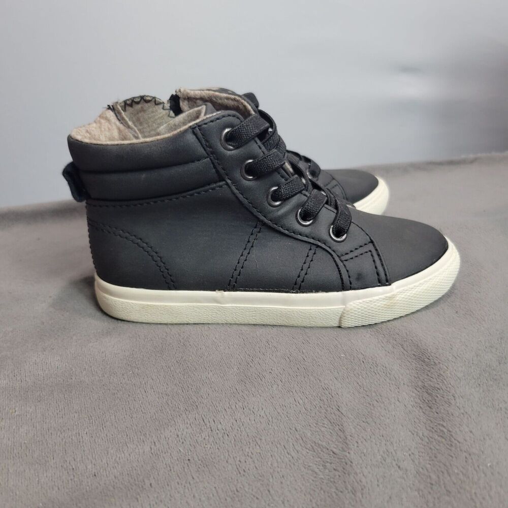 Cat & Jack Black Kids High-Top Sneakers Size 9 Faux Leather Soft Textile Lining